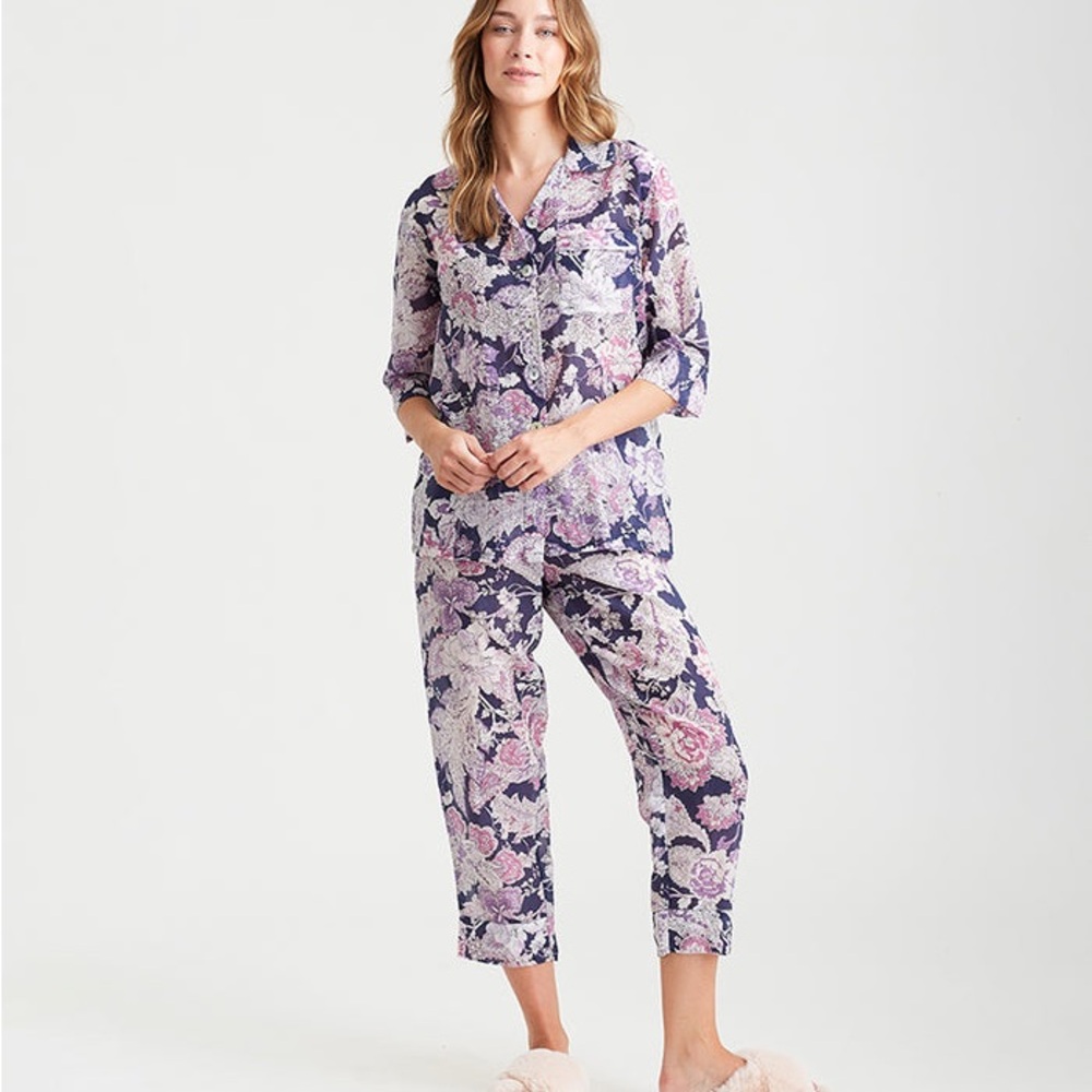 Papinelle Ella Silk Cotton Crop Pajamas Pj Set XS NWT